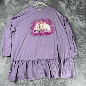 Teddy‎ Fresh Dress L/XL Purple Bunny Baby Doll Shirt Lavender Stretch Retro 80s